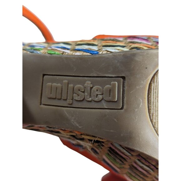 Unlisted by Kenneth Cole Orange Pink Strappy Women's 6.5 Basket Weave Wedge - Picture 8 of 8